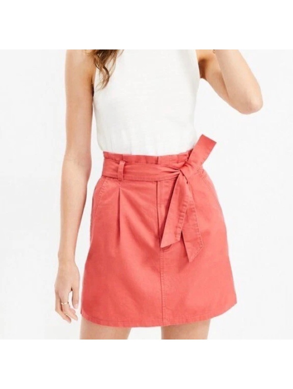 Ann Taylor Loft Tie Waist Pocket Utility Skirt in Coral Flare, Size 0, New